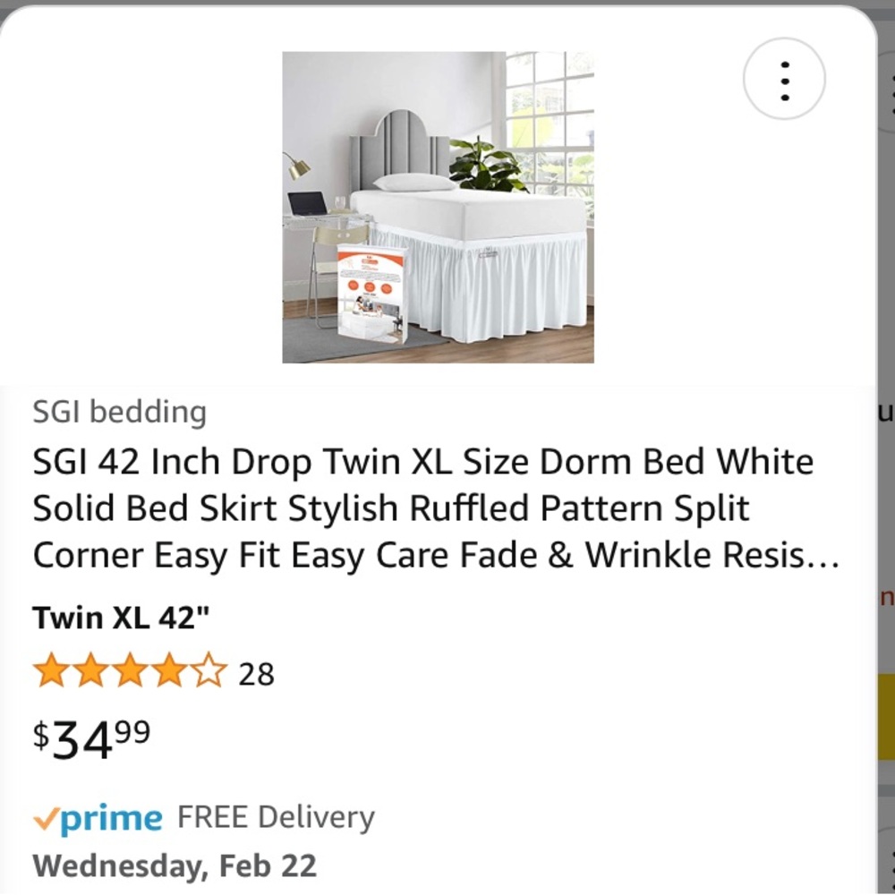 Twin XL 42” drop Bedskirt by SGI Bedding
